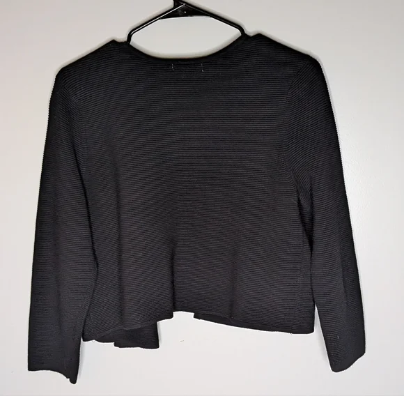 Charter Club Cardigan Sweater Black TexturedOpen Front Cropped Size M - Picture 5 of 16